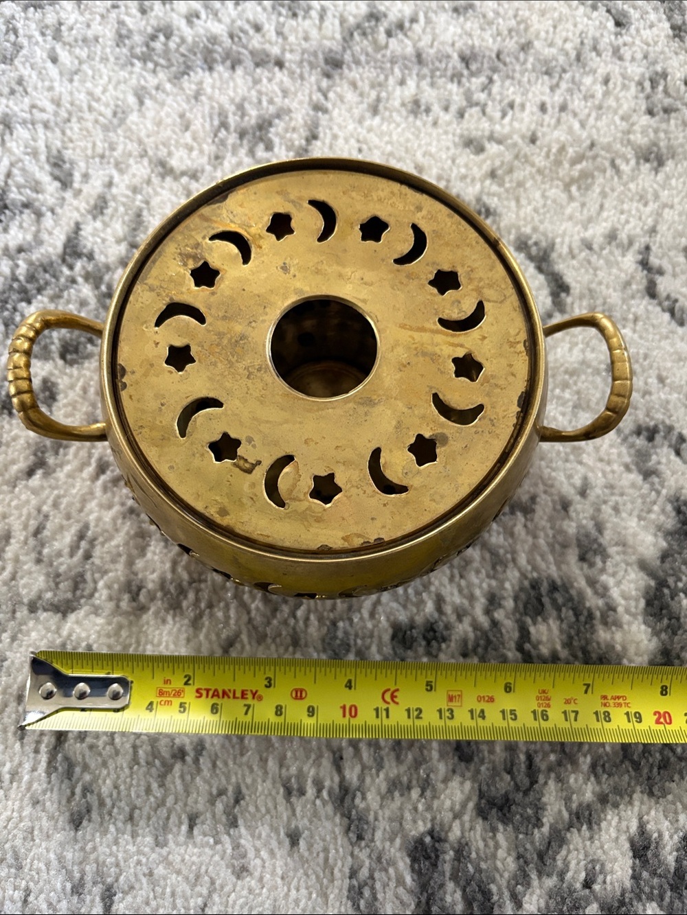 Vintage Brass Round Incense or Sterno Warmer with Handles